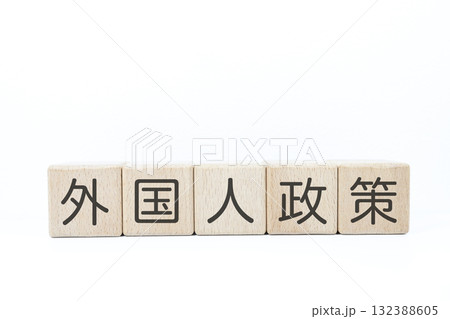 外国人政策の文字ブロック。白背景とコピースペースの行政テーマ。 外国人政策の文字ブロック。白背景とコピースペースの行政テーマ。 132388605