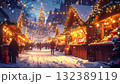 アニメ風、クリスマスマーケット、光る屋台、飾り付けられた街 132389119