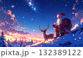 アニメイラスト風、雪の屋根の上、サンタとトナカイ 132389122