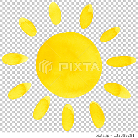 Yellow Sun Watercolor Sunshine with Short Cute Rays on Isolated Background Yellow Sun Watercolor Sunshine with Short Cute Rays on Isolated Background 132389281