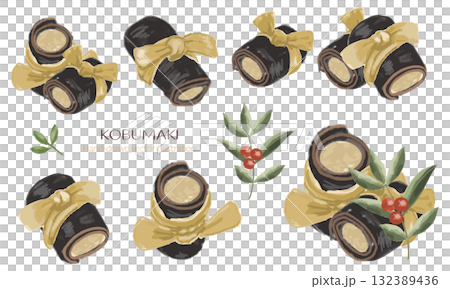 昆布巻き（おせち料理）の水彩タッチイラスト素材 132389436