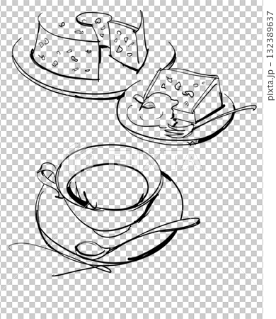 紅茶とスイーツのおしゃれな線画イラスト 132389637