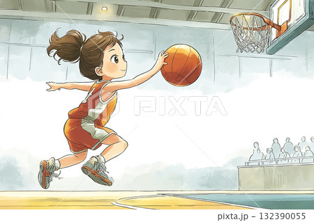 美優シリーズ:ゴールにシュートを打つ女性バスケットボール選手 美優シリーズ:ゴールにシュートを打つ女性バスケットボール選手 132390055