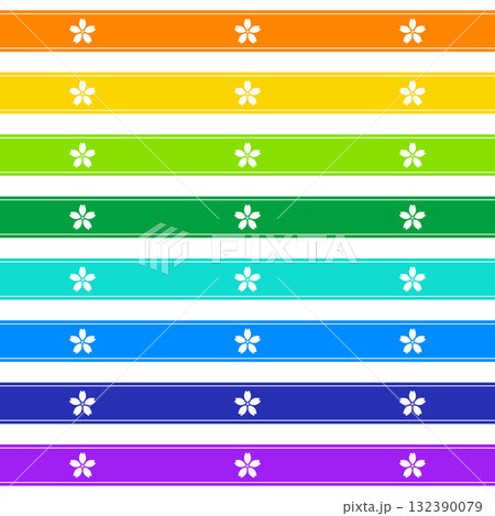 かわいい花のリボン風バナー素材 黄色や青のカラフル8色セット 132390079