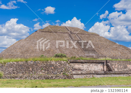 Teotihuacan in Mexico, showcasing iconic ancient pyramids and cultural heritage. Tourism, adventure, and historic exploration concept 132390114