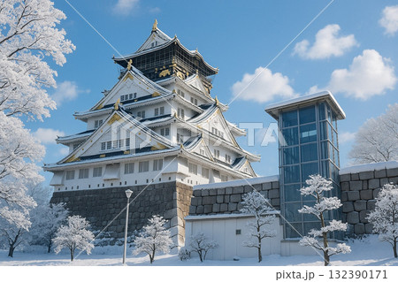 大阪城　大阪城公園　雪景色 132390171