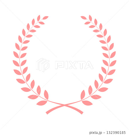 月桂樹フレームのイラスト　月桂冠シンプル　桜ピンク色　ベクターpng 132390185