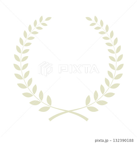 月桂樹フレームのイラスト　月桂冠シンプル　淡いベージュ色　ベクターpng 132390188