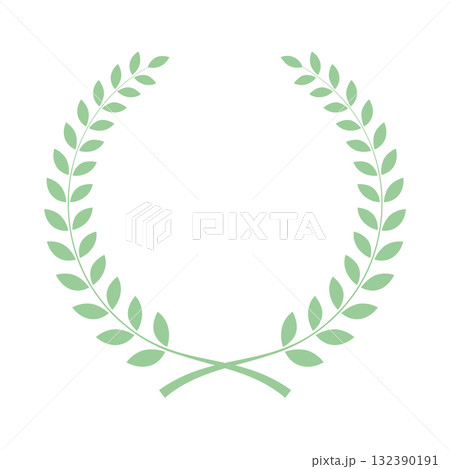 月桂樹フレームのイラスト　月桂冠シンプル　緑色モスグリーン　ベクターpng 132390191