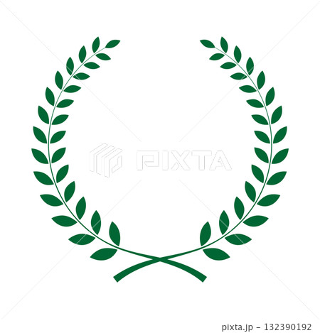 月桂樹フレームのイラスト　月桂冠シンプル　深緑色　濃い暗い　ベクターpng 132390192