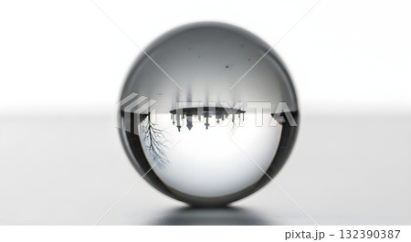 Cemetery reflected in a glass ball, abstract and moody Cemetery reflected in a glass ball, abstract and moody 132390387