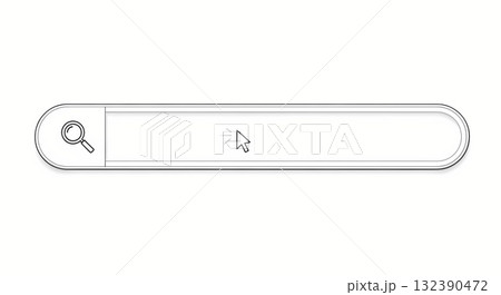 Minimalist search bar with magnifying glass and cursor illustration on white 132390472