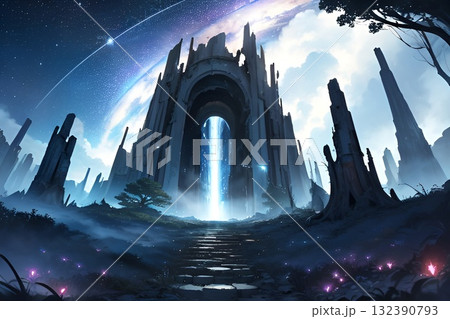 ゲーム背景　異世界惑星氷の魔王の城風景 132390793