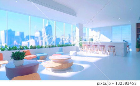 高層階のテーブルと椅子がある談話室 132392455