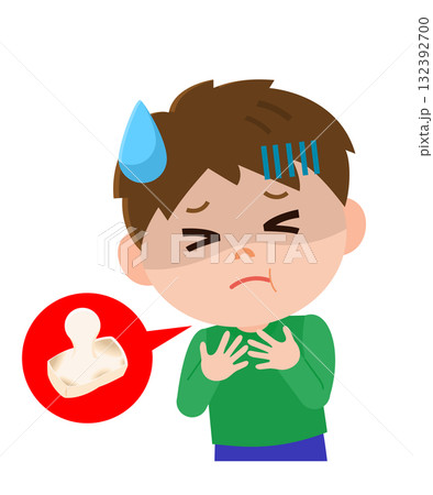 餅で喉を詰まらせる男の子　イラスト 132392700