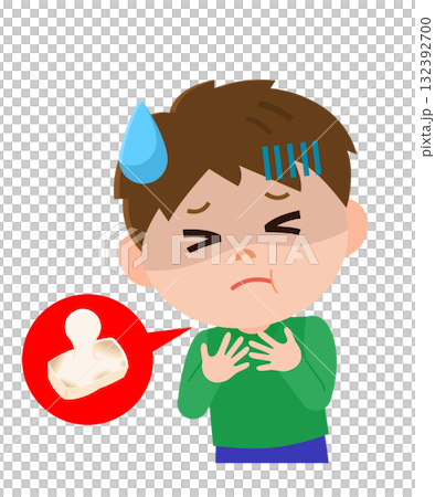 餅で喉を詰まらせる男の子　イラスト 132392700
