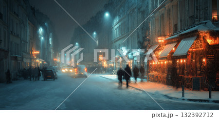 冬の夜のパリ・カルチェラタン通り 冬の夜のパリ・カルチェラタン通り 132392712