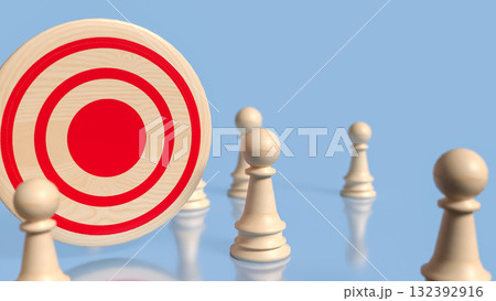 The Bull eye Target Point and chess for Business concept 3d Rendering. 132392916
