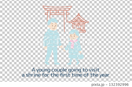 一對年輕夫婦今年第一次去參拜神社的插圖,沒有主線 一對年輕夫婦今年第一次去參拜神社的插圖,沒有主線 132392996