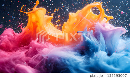 Vibrant abstract splash with paint and liquid movement. Vibrant abstract splash with paint and liquid movement. 132393007