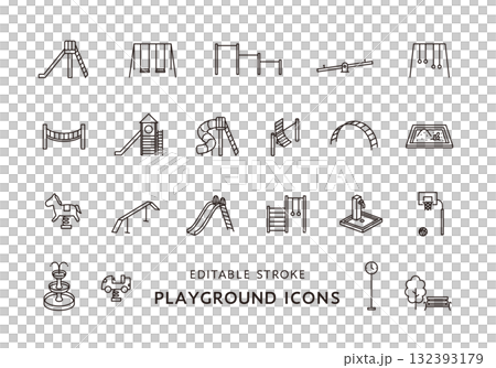 公園遊樂場設備圖示集（單色） 132393179
