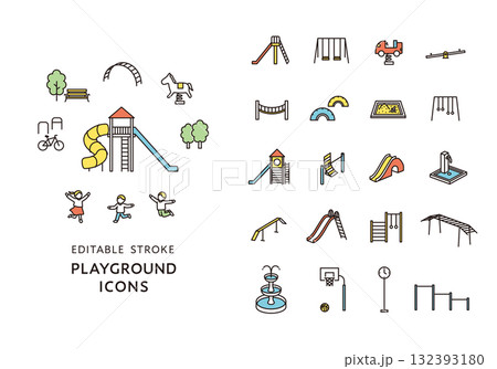 公園の遊具のアイコンセット(カラー) 公園の遊具のアイコンセット(カラー) 132393180