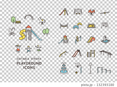 公園遊樂場設備圖示集（彩色） 132393180