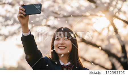 桜と女子高生の春の情景 132393195