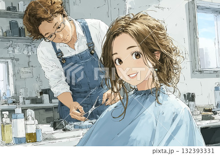 美優シリーズ:美容院で髪を切る女性 美優シリーズ:美容院で髪を切る女性 132393331