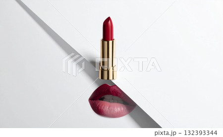 赤いリップと唇が織りなすスタイリッシュな構図 generative ai 132393344