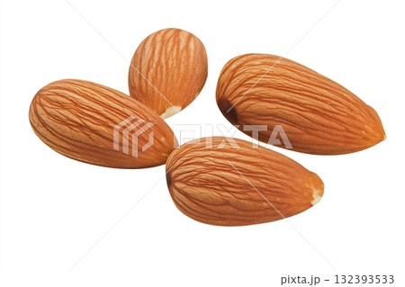 Almond nuts isolated on white background close up. Healthy food. Almond nuts isolated on white background close up. Healthy food. 132393533