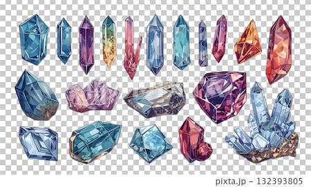 白色背景上設置的美麗礦物插圖 白色背景上設置的美麗礦物插圖 132393805