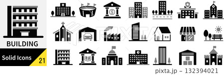 ベクターの建物に関するシルエットアイコンセット 132394021