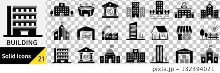 Vector building silhouette icon set 132394021