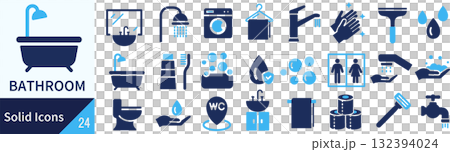 Vector bathroom silhouette icon set 132394024