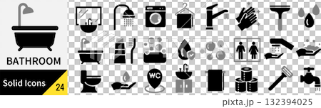 ベクターのバスルームに関するシルエットアイコンセット 132394025