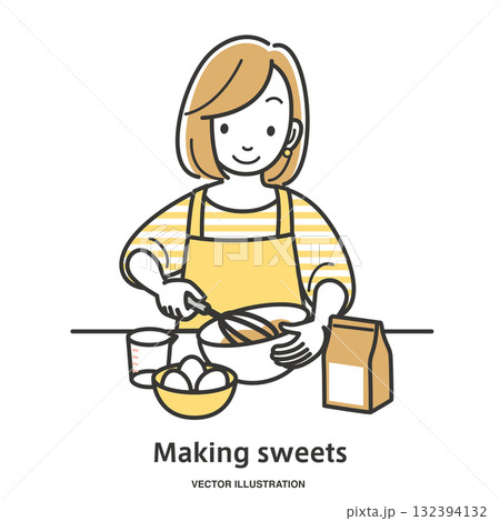 お菓子作りをする若い女性 お菓子作りをする若い女性 132394132