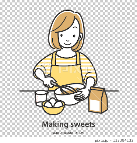 お菓子作りをする若い女性 お菓子作りをする若い女性 132394132