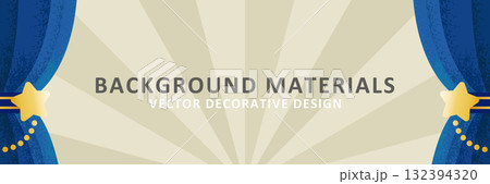 青いカーテンとサンバーストの背景／華やかなイベント・セレモニー・発表会用イラスト 132394320