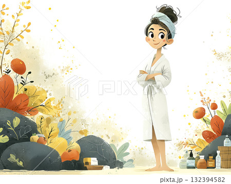 美優シリーズ:春の温泉でリラックスする美優、正面、全身を湯あみ着で覆い 美優シリーズ:春の温泉でリラックスする美優、正面、全身を湯あみ着で覆い 132394582