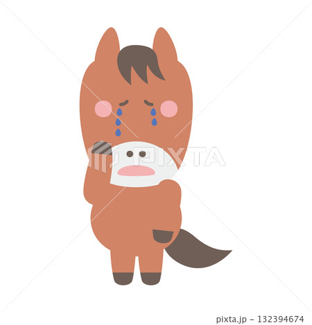 泣いているかわいい馬のキャラクターイラスト素材 132394674