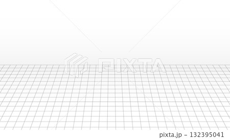 Minimalist background with black grid lines on a white floor creating 3D perspective space 132395041