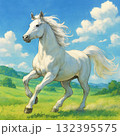 「草原を駆ける白馬」青空の下を走る幻想的な白馬 「自然の中を疾走する美しい白馬」 「草原を駆ける白馬」青空の下を走る幻想的な白馬 「自然の中を疾走する美しい白馬」 132395575
