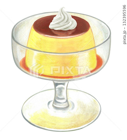 デザートグラスとプリンのイラスト-ホイップ付き デザートグラスとプリンのイラスト-ホイップ付き 132395596