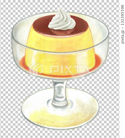 Dessert glass and pudding illustration - with whipped cream Dessert glass and pudding illustration - with whipped cream 132395596