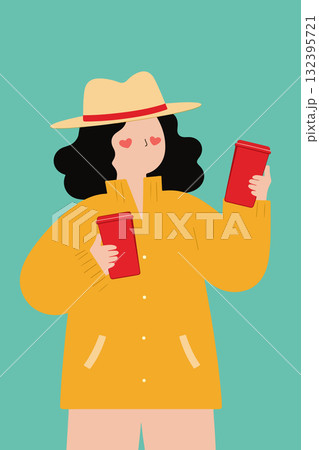 Stylized Woman Holding Red Containers Stylized Woman Holding Red Containers 132395721