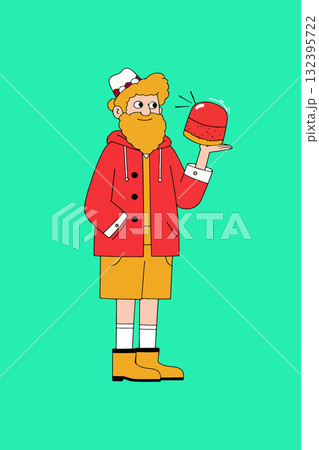 Cartoon Man with Red Dessert Cartoon Man with Red Dessert 132395722