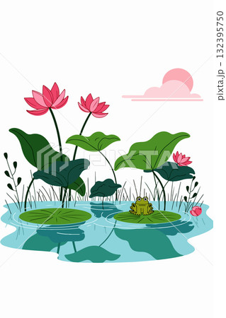 Frog in Lotus Pond 132395750