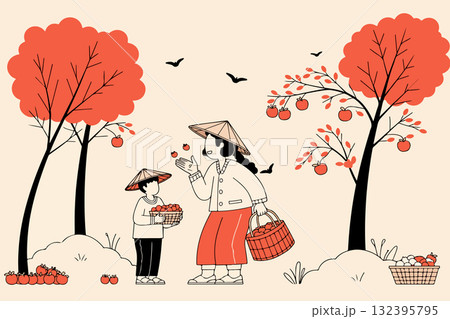 Apple Harvest with Mother and Son Apple Harvest with Mother and Son 132395795