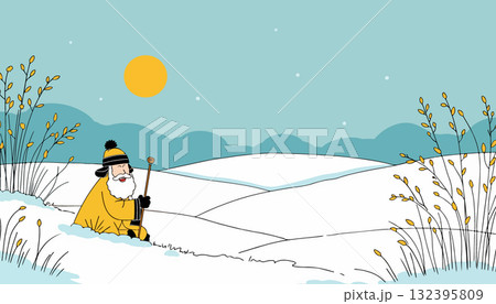 Cartoon Man in Winter Landscape 132395809